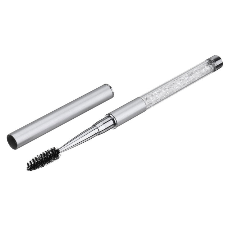 Silver spiral eyelash brush with glitter rhinestone pole and pen-sleeve cap