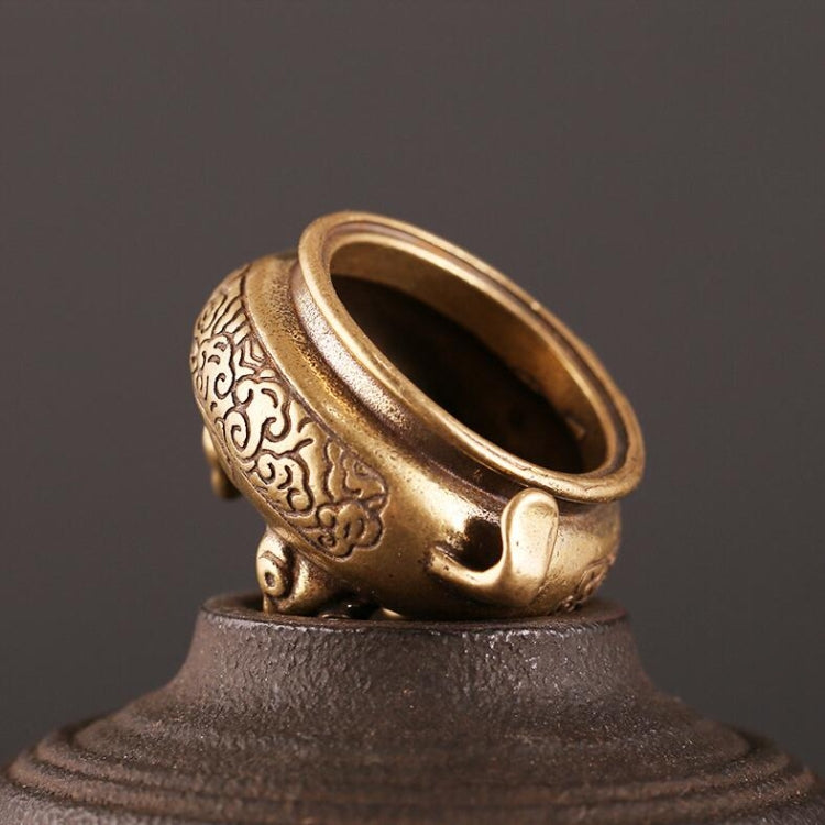 Antique brass censer furnace, angled side view with open rim and ornate engraved pattern.