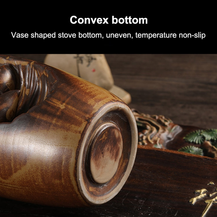Brown ceramic incense burner base with open round outlet on underside