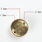 Brass-toned incense base plate with multiple small holes, size-guide markings