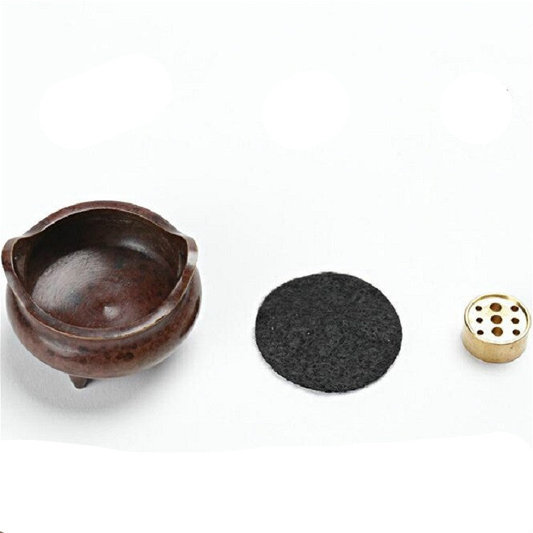 Copper incense burner set with burner bowl, charcoal disc, and perforated insert