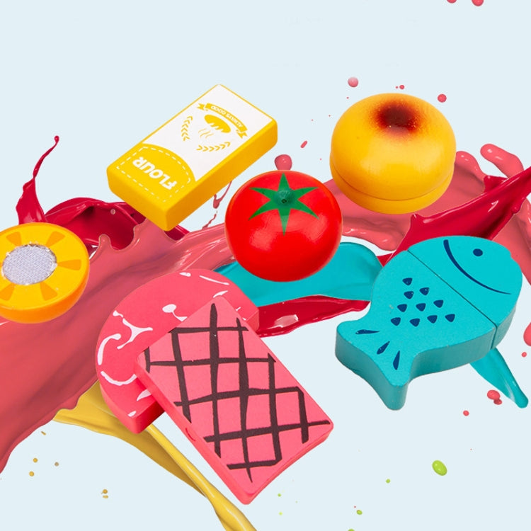 Pretend food pieces with bread slice, tomato, fish, and waffle shapes