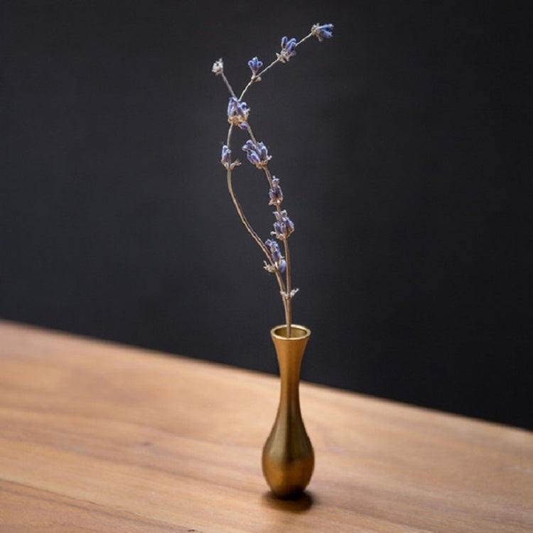 Mini tabletop antique vase incense holder with blue flower stems, metallic gold