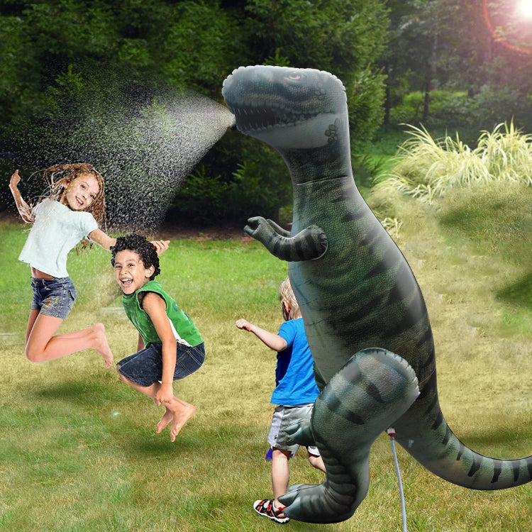 Green inflatable dinosaur water-spray toy with mouth spout and raised arms