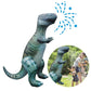 Inflatable green dinosaur water-spray toy, full body view with spraying jet