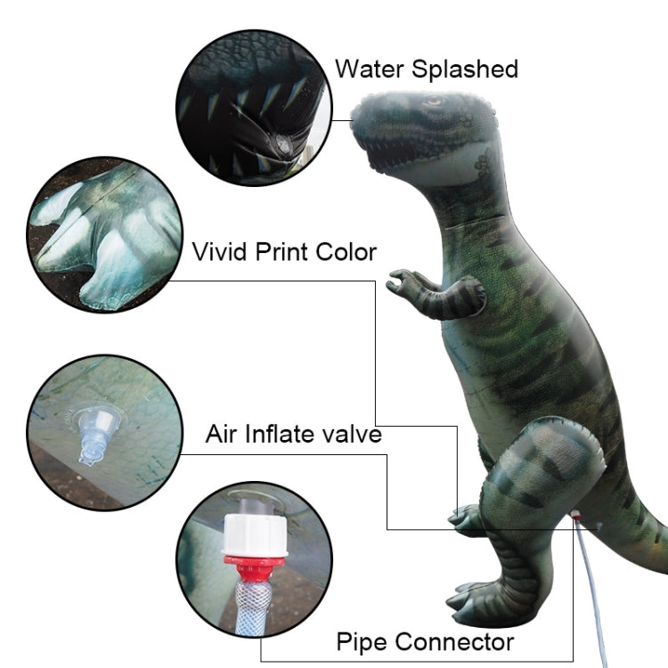 Inflatable dinosaur water-spray toy with splash details and air-valve pipe connector