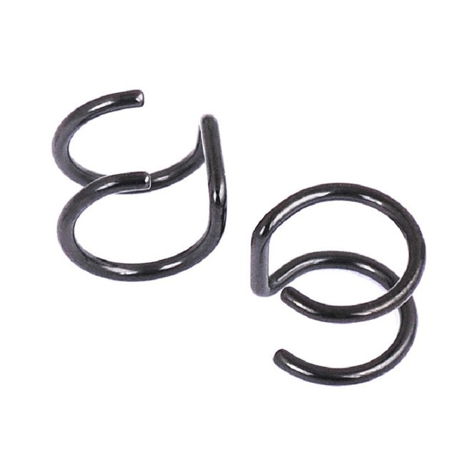 Set of 3 U-shape ear and nose clip earrings, black metal