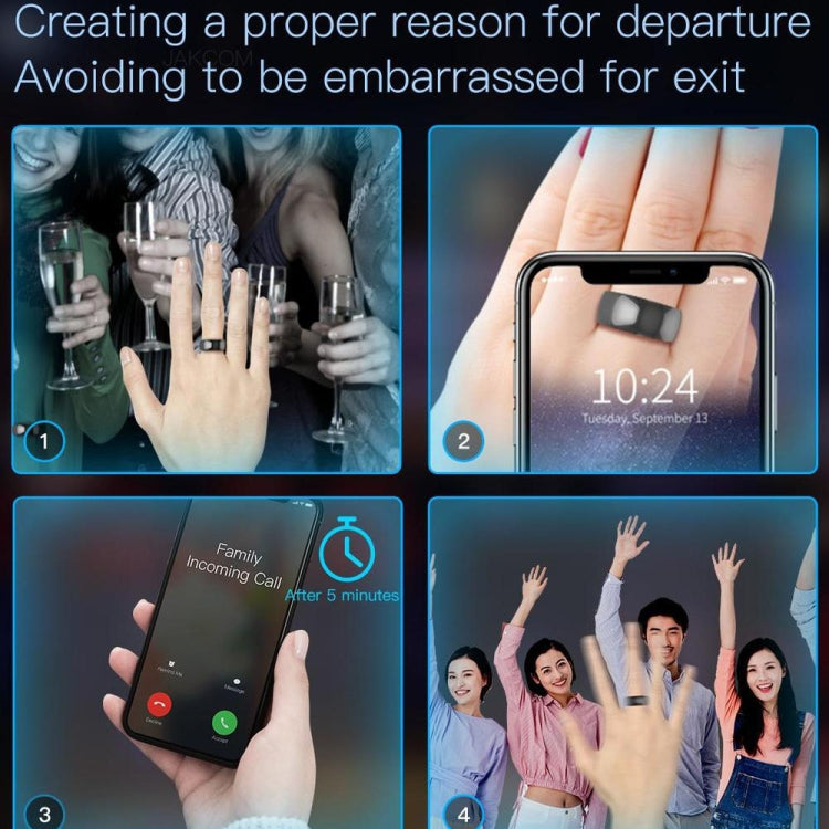 Hand holding a smartphone showing a ring control interface