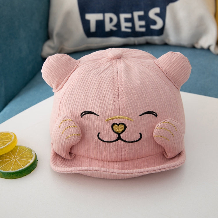 Pink baby sun hat with cat face embroidery and rounded ear side bumps