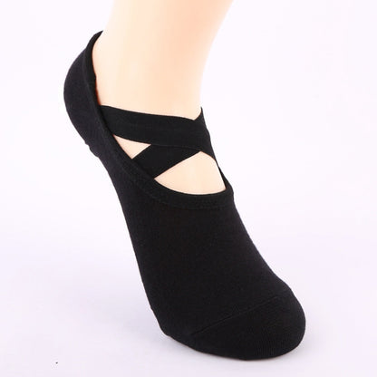 One Pair Ladies Cross Strap Version Edging Backless Yoga Socks Non-slip Boat Socks, One Size