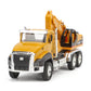 Die-cast backhoe loader toy truck with bucket arms and detailed yellow cab