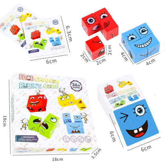 Wooden Children Puzzle Challenge Level Toy Expression Thinking Training Building Block, Large, Small