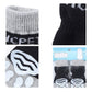 Set of dog anti-scratch socks in gray and dark tones with paw graphic and striped cuffs