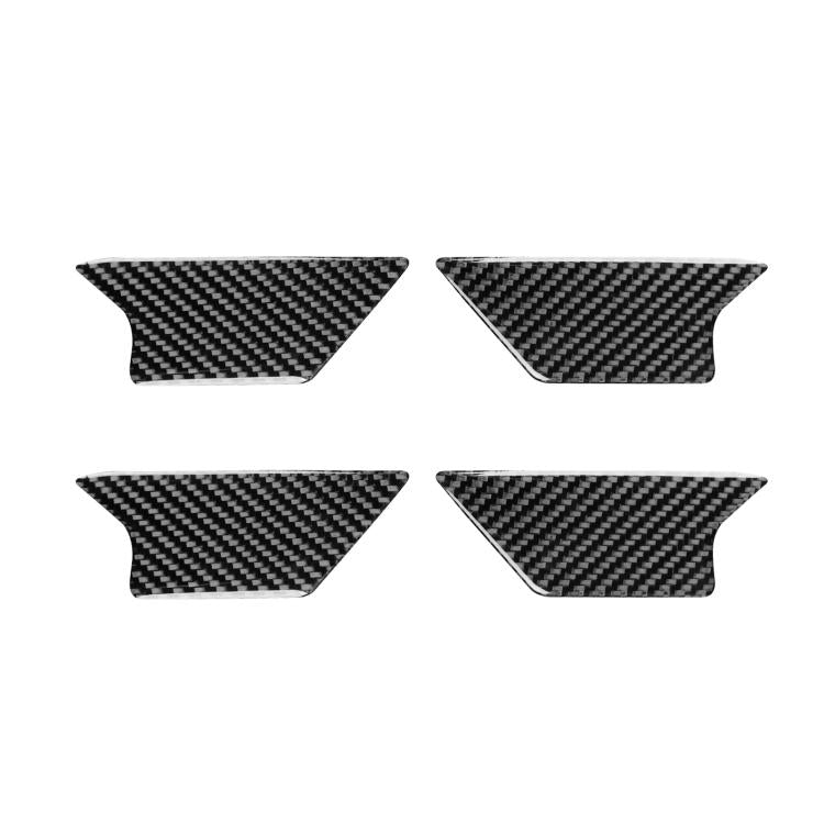 Carbon-fiber style inner door handle trim sticker set, black, 4-piece shape covers
