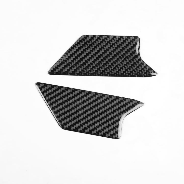 Carbon-fiber style inner door handle trim sticker pair, black with curved cutouts