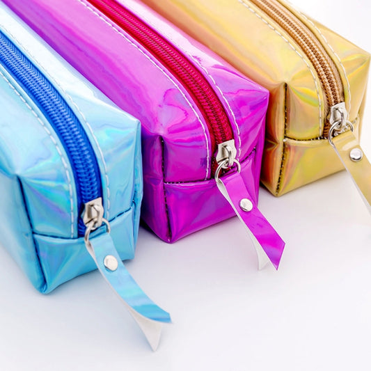 Iridescent Laser Pencil Case PU School Stationery Gift Cute Pencil Box