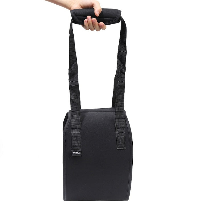 Black assistive dog walking belt with front pouch and two adjustable side straps
