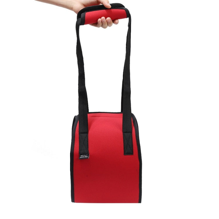 Red assistive dog walking belt, front pouch with reinforced panels and straps
