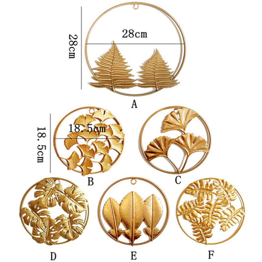 Home Living Room Iron Art Wall Hanging Gold Three-Dimensional Leaf Wall Hanging Decorative Painting, A, B, C, D, E, F