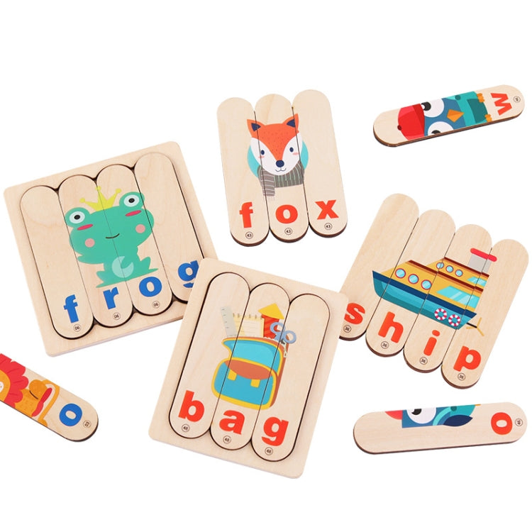 Wooden ice cream stick spelling puzzle set with animal word cards