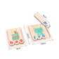 Wooden ice cream stick letter puzzle cards, alphabet graphics on a pale wood base