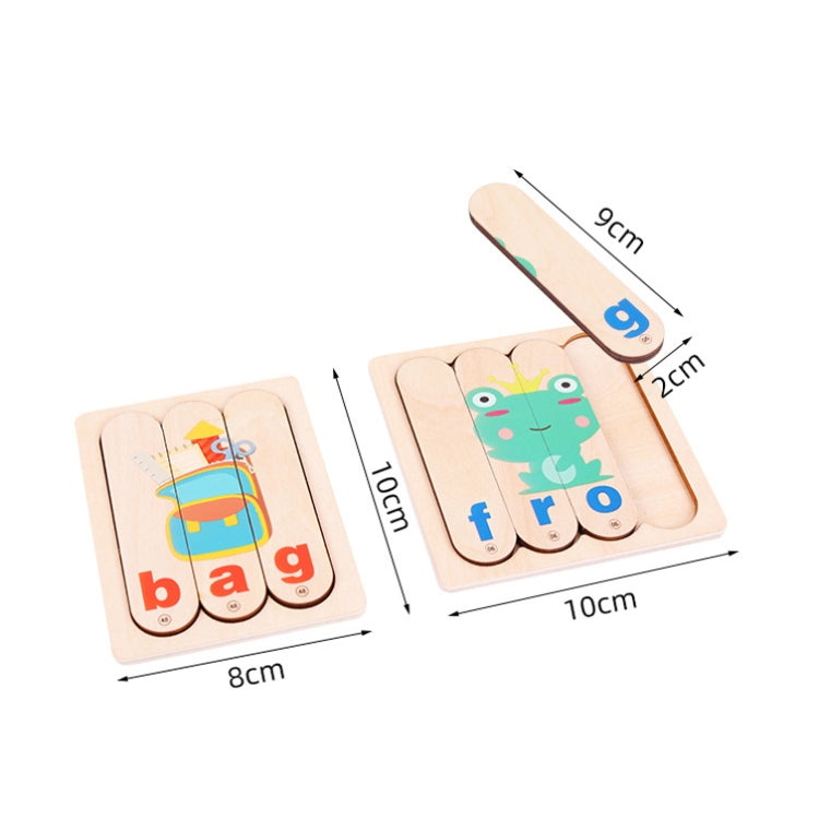 Wooden ice cream stick letter puzzle cards, alphabet graphics on a pale wood base