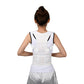 Posture correction back belt in white with padded braces and adjustable straps, rear view