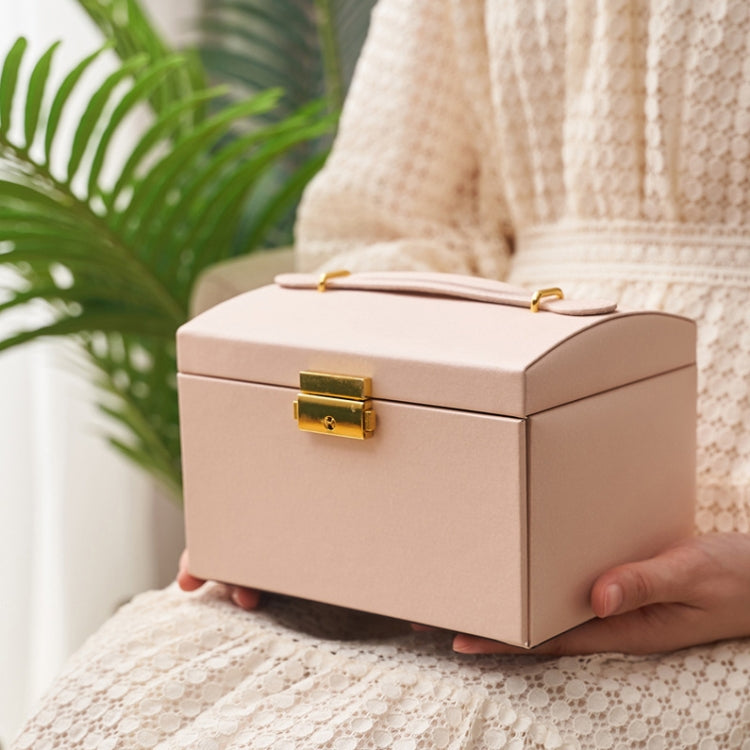 Three-Layer Leather Drawer Type Jewelry Storage Box Earrings Box With Lock, Three-Layer (Nude Pink), Three-Layer (Navy Blue), Three-Layer (Creamy White), Three-Layer (Dark Green)