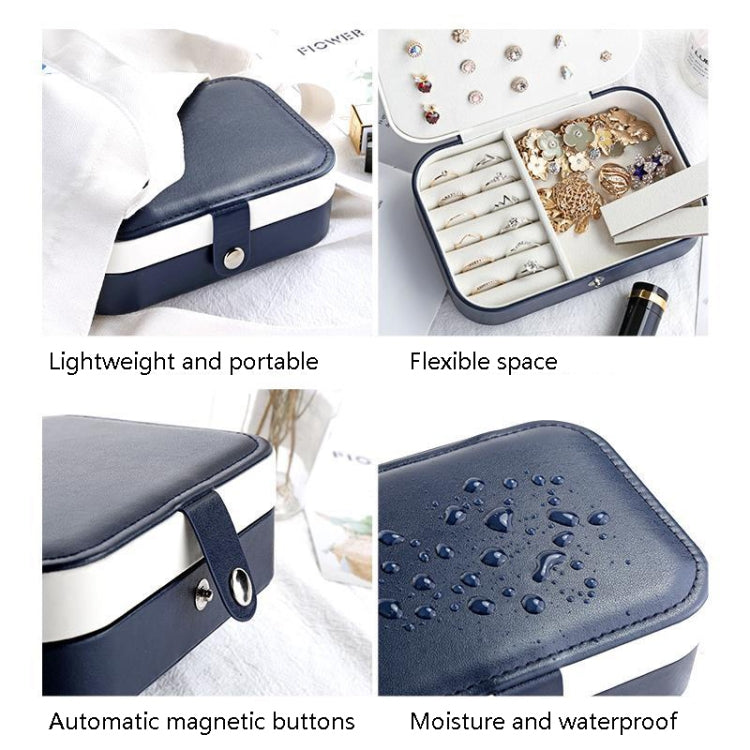 Navy portable jewelry box with magnetic closure and water-resistant, flannel-lined interior