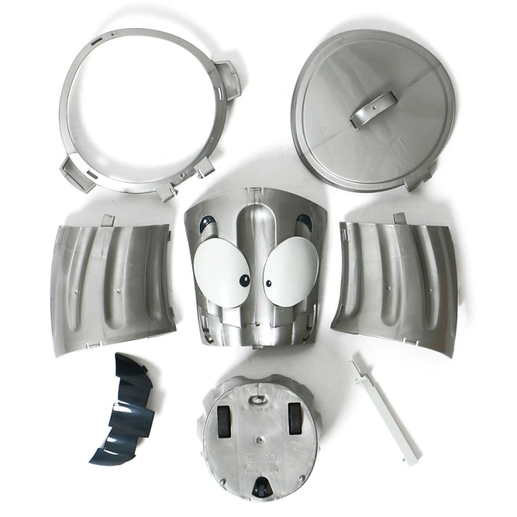 Silver toy trash can parts set with panda face, two lids, and accessories