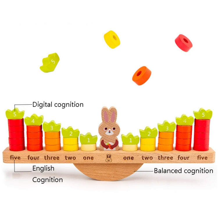 Rabbit balance math toy with numbered blocks and educational recognition labels
