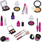 Children’s makeup toy set with compact palettes, lip color, mascara wand, and brushes
