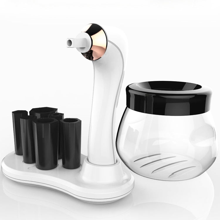 Electric makeup brush cleaner and dryer base with white handle and black drying cup