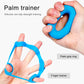 Blue palm grip trainer ring and finger trainer band shown in hands