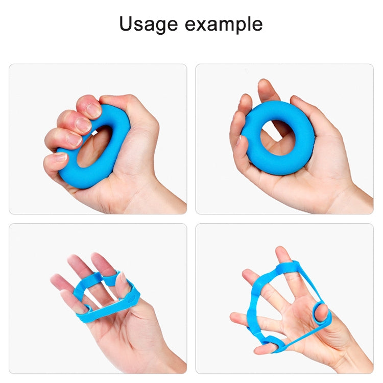 Blue silicone grip ring showing loop and finger training positions
