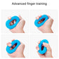 Blue silicone finger grip ring training device held in hands