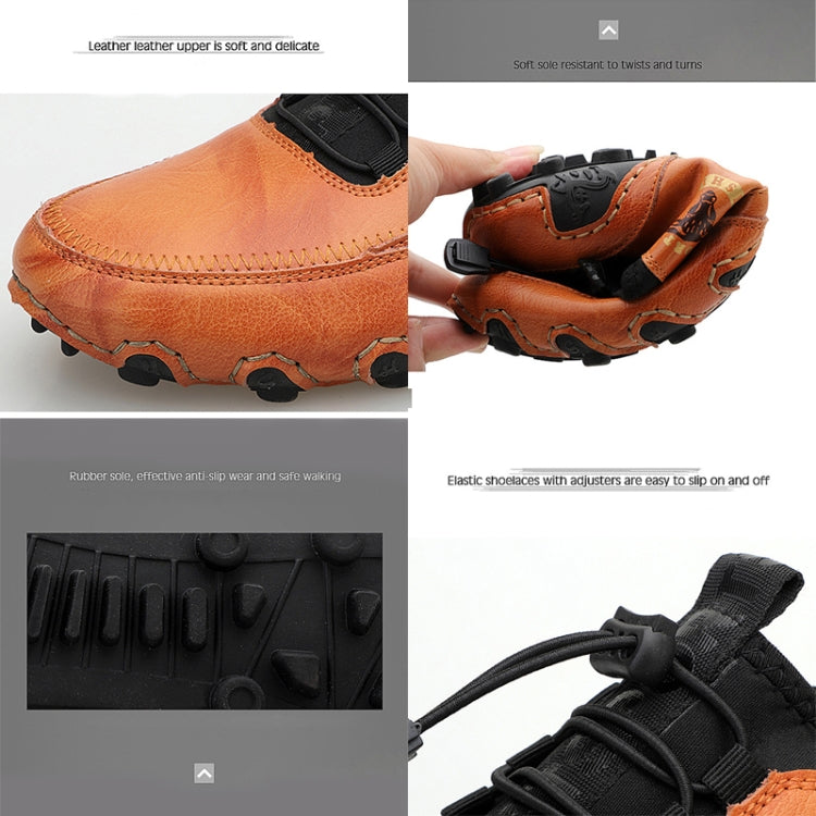 Orange leather casual sneakers with strap closure and textured tread outsole detail