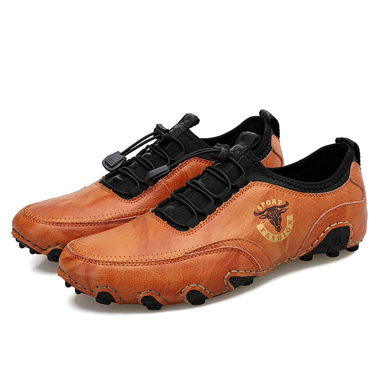 Orange leather casual sneakers with adjustable straps and rugged tread sole
