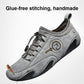 Gray suede lace-up casual sneaker with breathable perforations and padded tongue