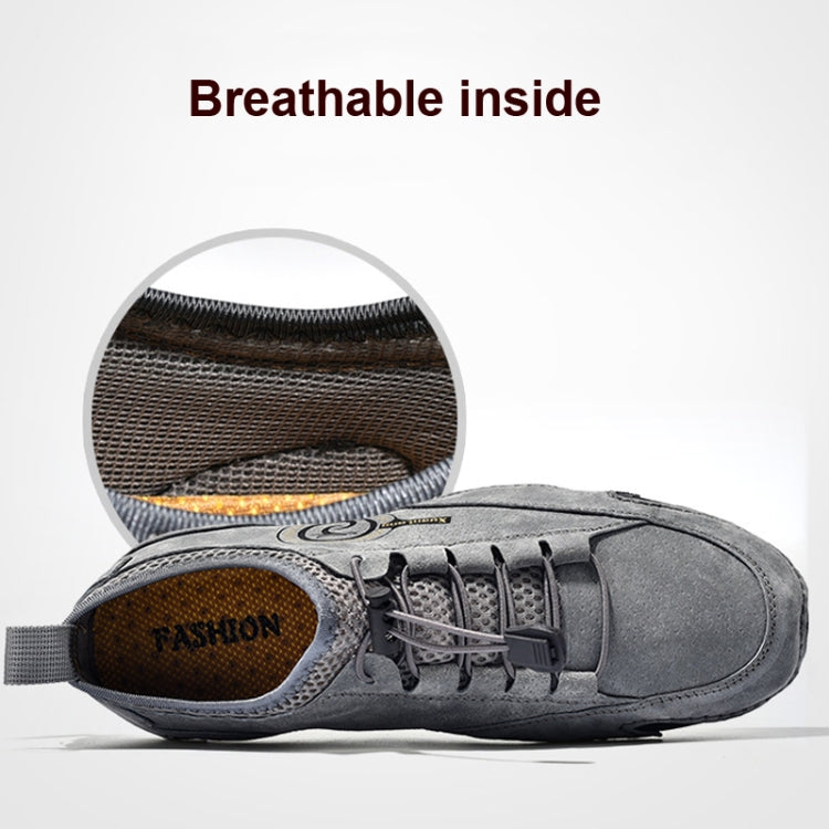 Gray lace-up sneaker interior showing breathable lining and perforated insole
