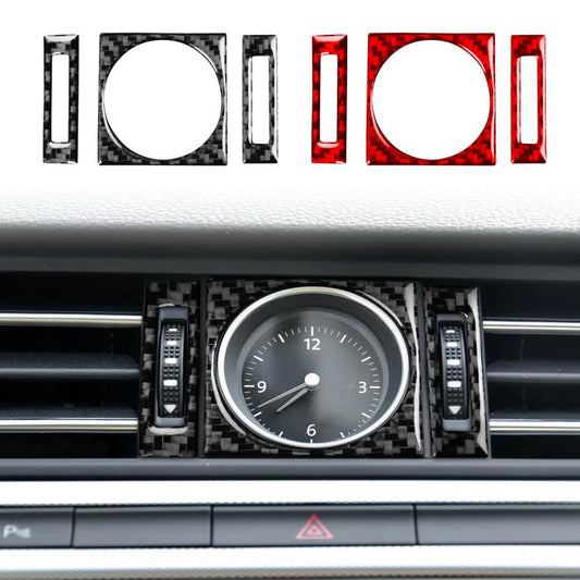 Mixed black and red carbon-fiber clock panel sticker set: round center and side strips, 3 pcs