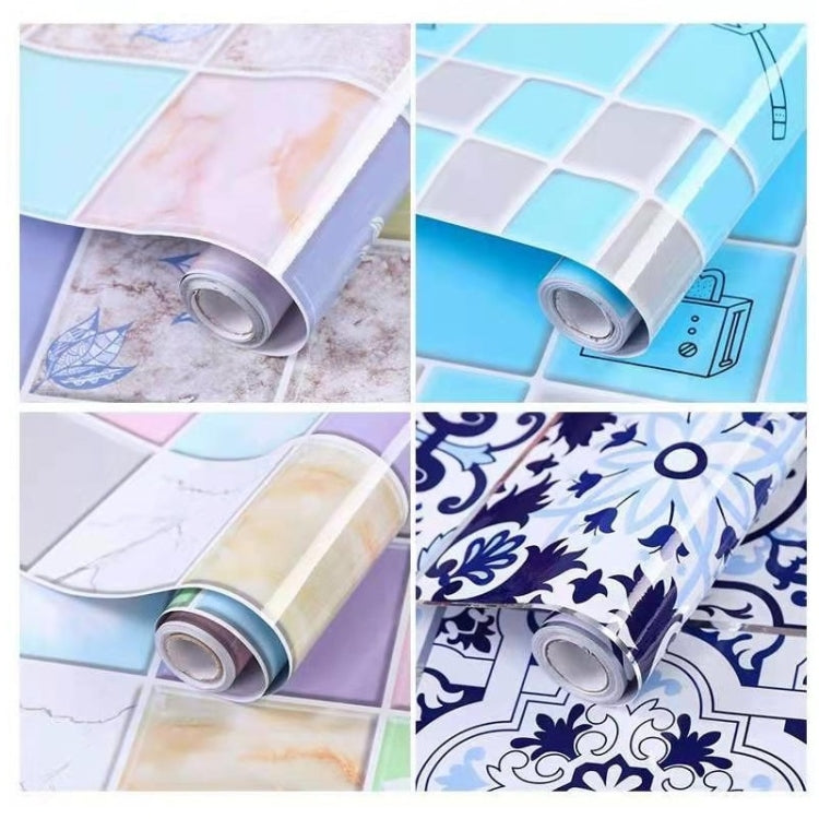 Kitchen anti-smoke tile wall sticker collage with pastel tile and blue floral designs