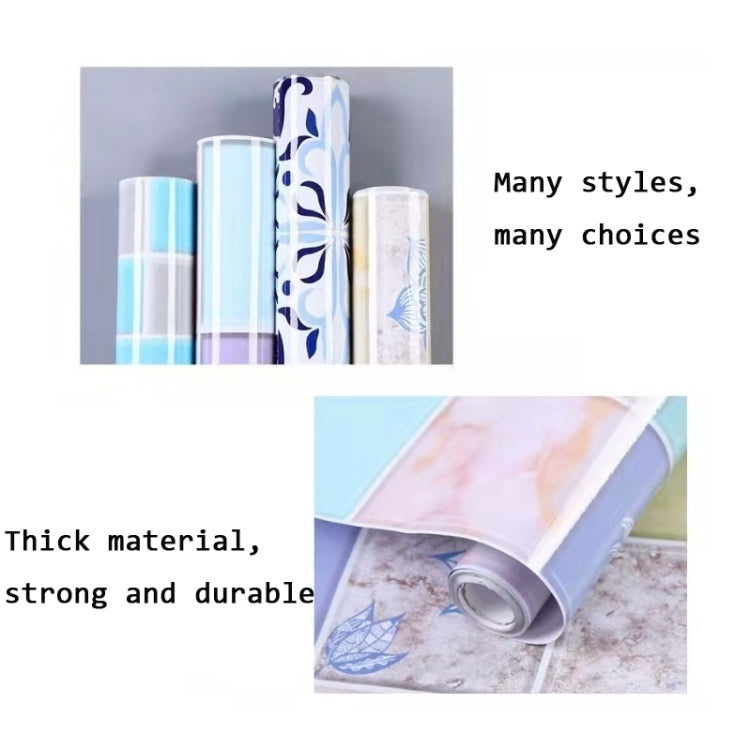 Kitchen anti-smoke tile wall sticker rolls in pastel blue, lavender, and white designs
