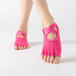 Pink five-finger socks with crisscross strap across the top of the toes