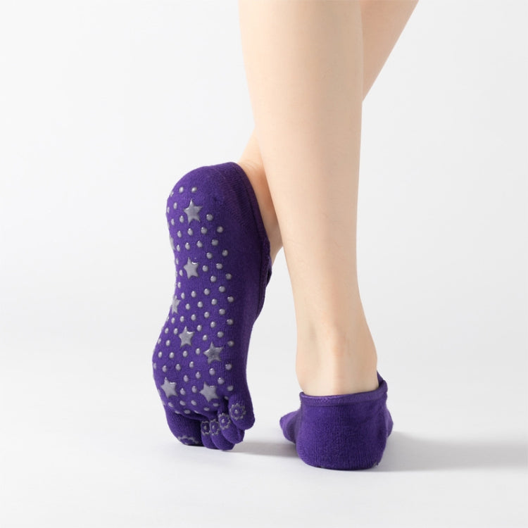 Deep purple five-finger yoga socks with star grip dots