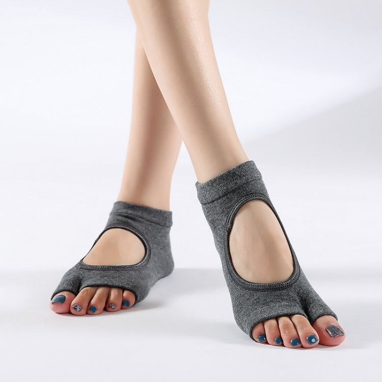 Dark gray two-toe yoga socks with open-toe clog cutouts for non-slip grip