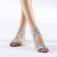 Light gray two-toe yoga socks with open-toe clog design for non-slip grip