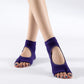 Purple two-toe yoga socks with open-toe clog design for non-slip grip