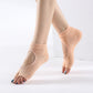 Beige two-toe yoga socks with textured non-slip sole and open-toe clog design
