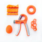 Orange spring finger exerciser set with rings, gripper, foam pad and finger hole plate